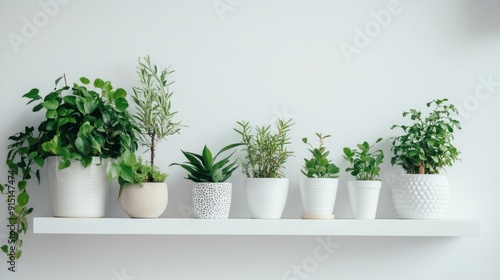 Wallpaper Mural Indoor Greenery on a White Shelf Torontodigital.ca