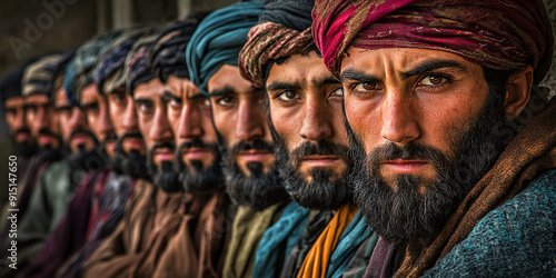 Portrait of group of taliban fighters. photo