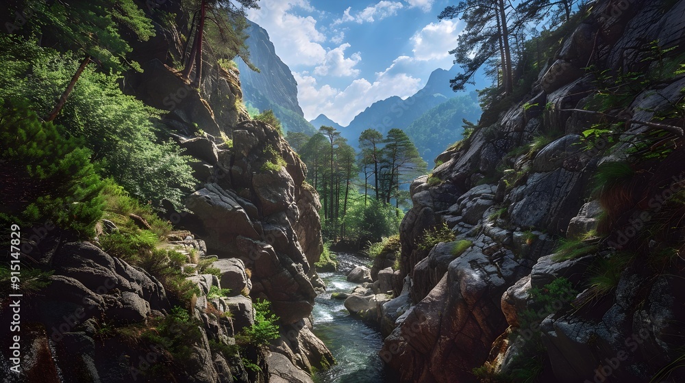 The chasm is narrow surrounded by high rocks The chasm is narrow surrounded by high rocks
