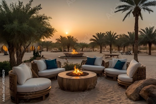 Wallpaper Mural Luxurious desert oasis with stunning sunsets, cozy fire pits, and comfy seating for relaxation Torontodigital.ca