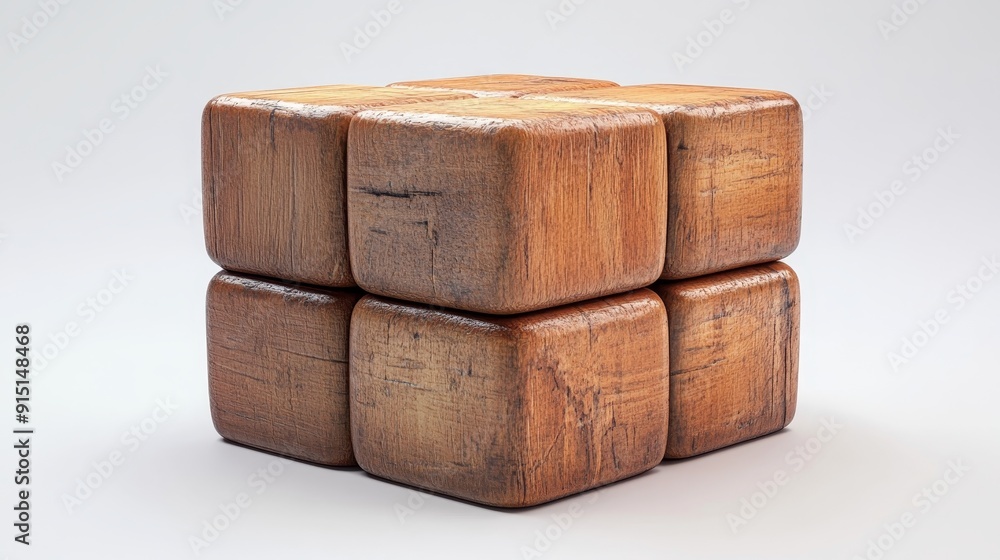 A wooden cube with a rough texture A wooden cube with a rough texture