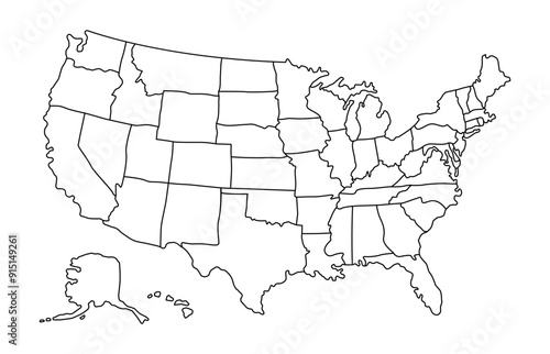 United States Of America Map With Province Line Style