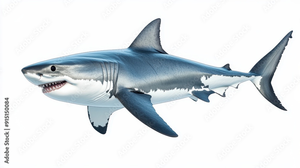 Majestic Full Body Shot of Great White Shark Gliding through Ocean Depths Majestic Full Body Shot of Great White Shark Gliding through Ocean Depths