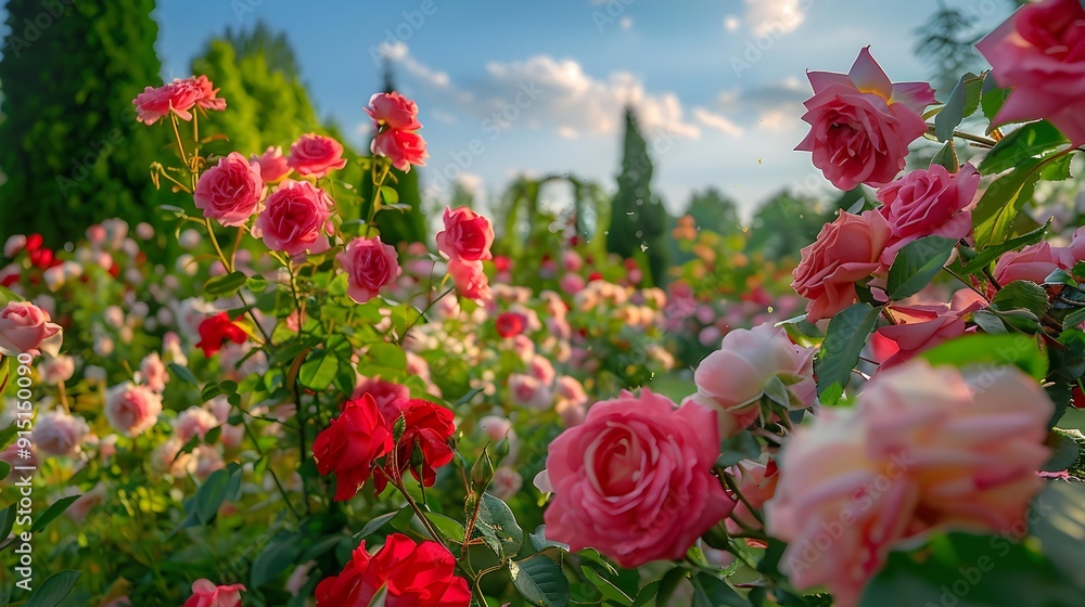 The rose garden is a blooming rose garden The rose garden is a blooming rose garden