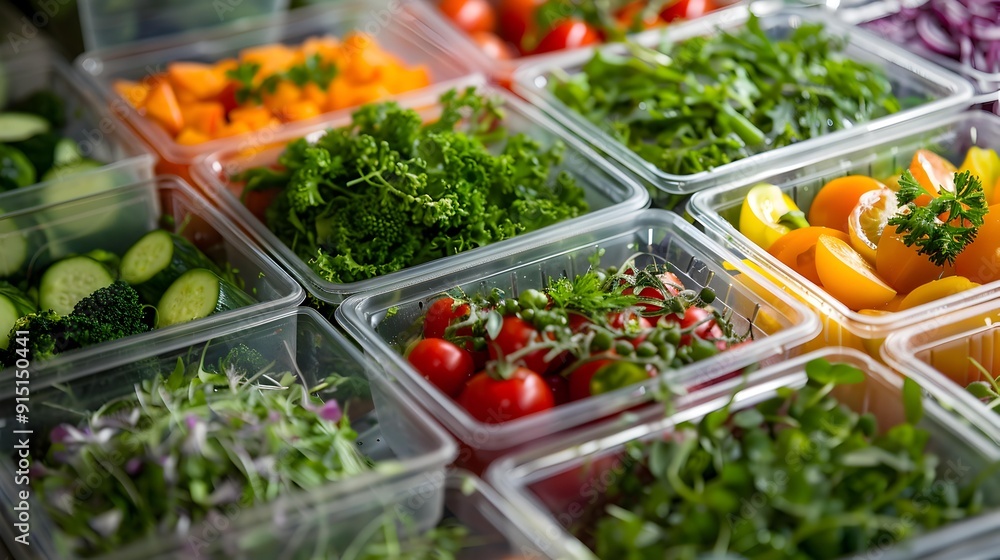 Salads are arranged in portioned containers and frozen Salads are arranged in portioned containers and frozen