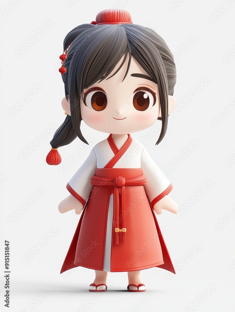 Cute girl in traditional dress, chibi style colorful clay texture adds charm. Perfect for blind box collectibles Cute girl in traditional dress, chibi style colorful clay texture adds charm. Perfect for blind box collectibles