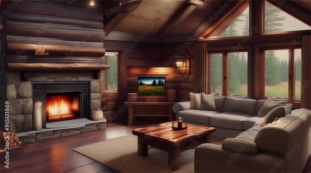 A cozy and rustic cabin interior. A cozy and rustic cabin interior.