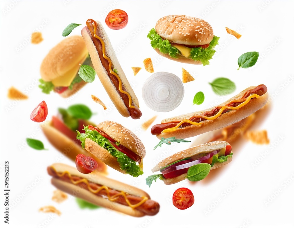 Fast food on a white background Fast food on a white background