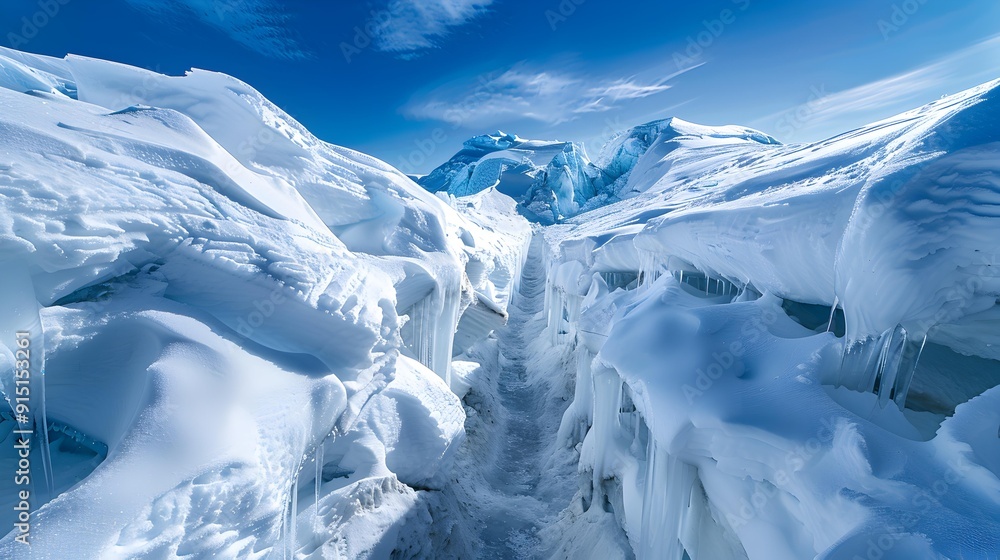 An ice-covered descent leading to the foot An ice-covered descent leading to the foot