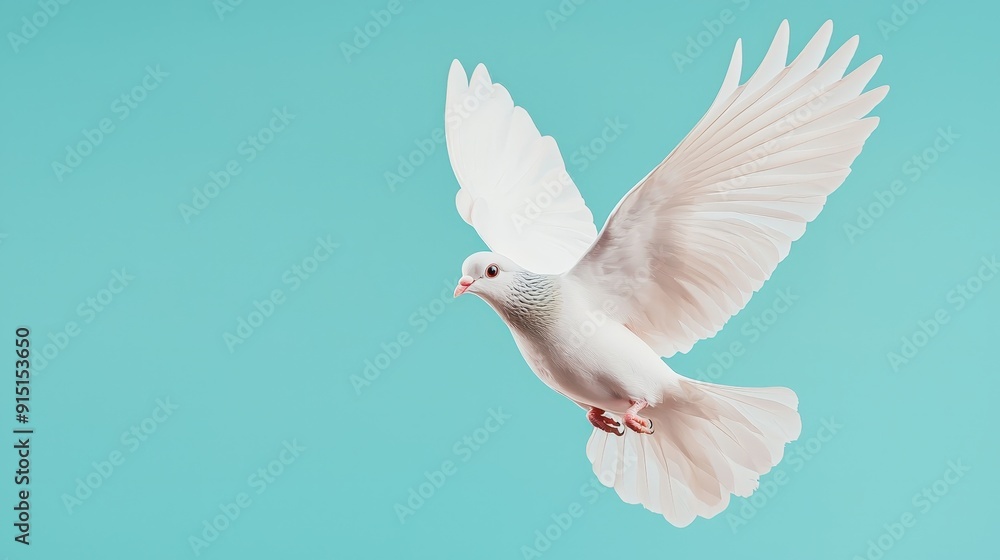Fototapeta premium International Day of Clean Air for Blue Skies. Bird flying in blue sky clean air symbol