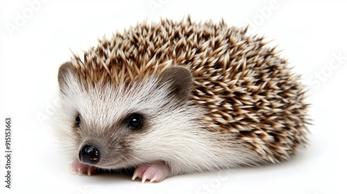 Adorable Hedgehog Curled Up on White Background - Cute Close-Up Image for Hedgehog Lovers