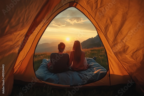 Romantic camping trip tent outdoors nature.