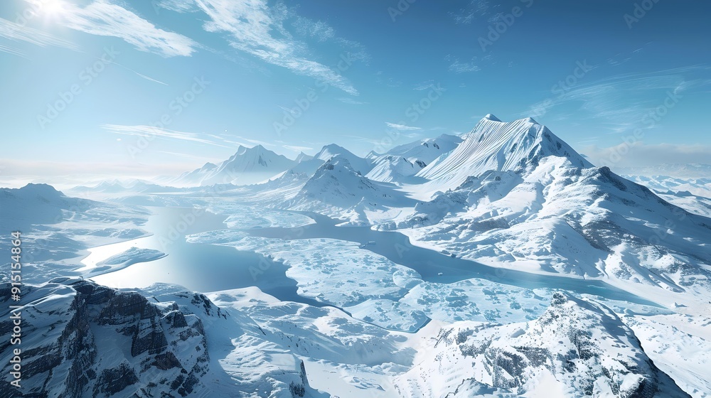 The glacier descends from the high mountains The glacier descends from the high mountains