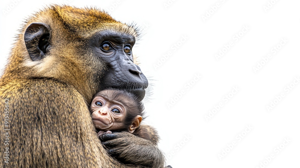 Obraz premium Caring Gorilla Mother Holding Baby in Heartwarming Side Profile Image