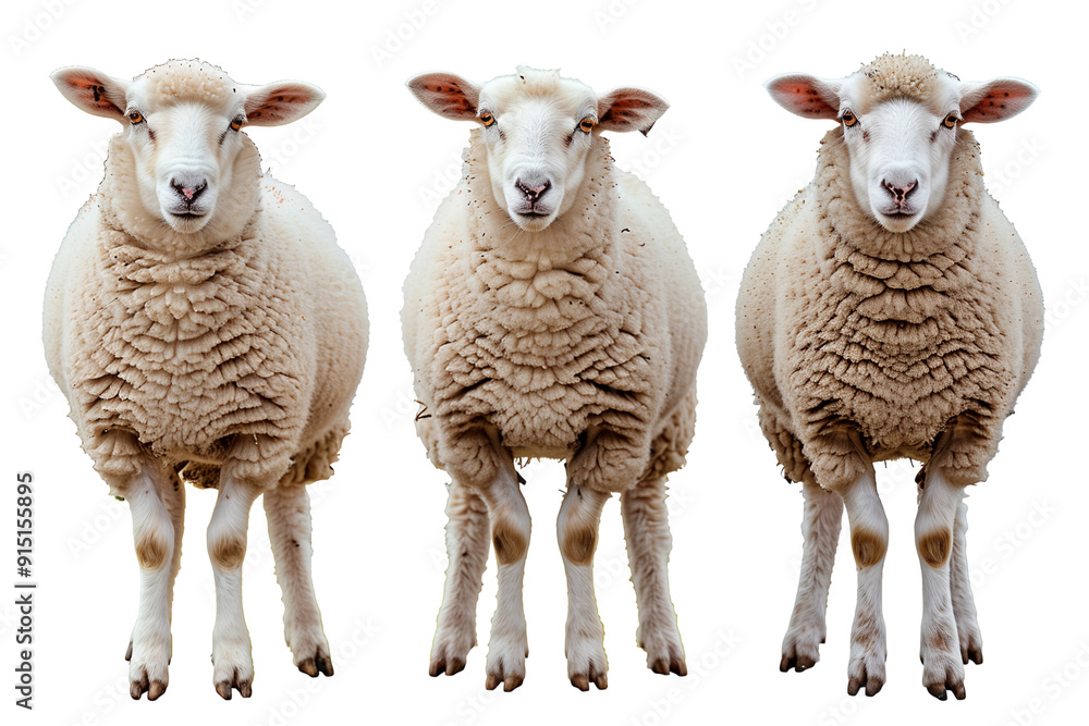 Obraz premium Group of sheep isolated on white background Wildlife Herd Concept