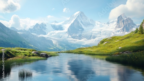 Mountain lake in Kleine Scheidegg, Switzerland