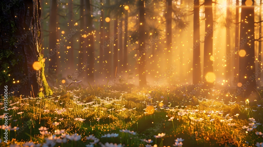 Morning forest at dawn when the first rays Morning forest at dawn when the first rays
