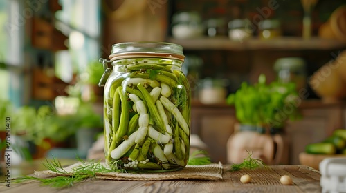 Pickled beans placed in a jar show off