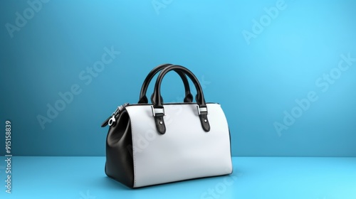 Stylish White and Black Handbag on a Blue Background