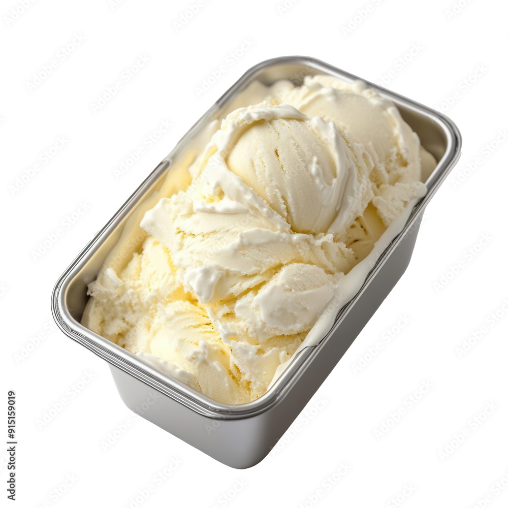 Fotografija Freshly churned ice cream in a metal container on transparent background