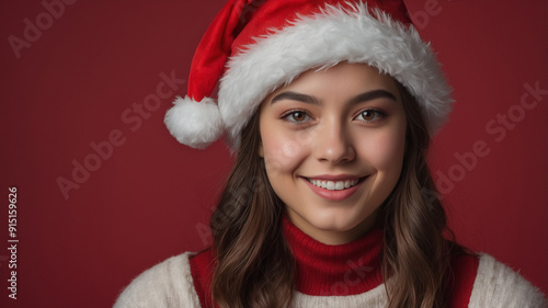 Happy Female Close Face on Christmas