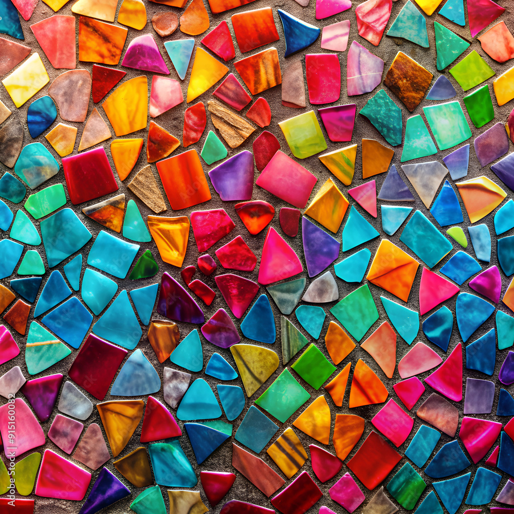 Colorful mosaic pattern with various shapes and textures, vibrant and intricate Colorful mosaic pattern with various shapes and textures, vibrant and intricate