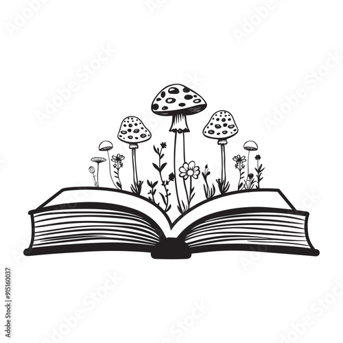Book with flowers, Floral Book, Reading, Wildflowers Teacher, Book lover illustration
