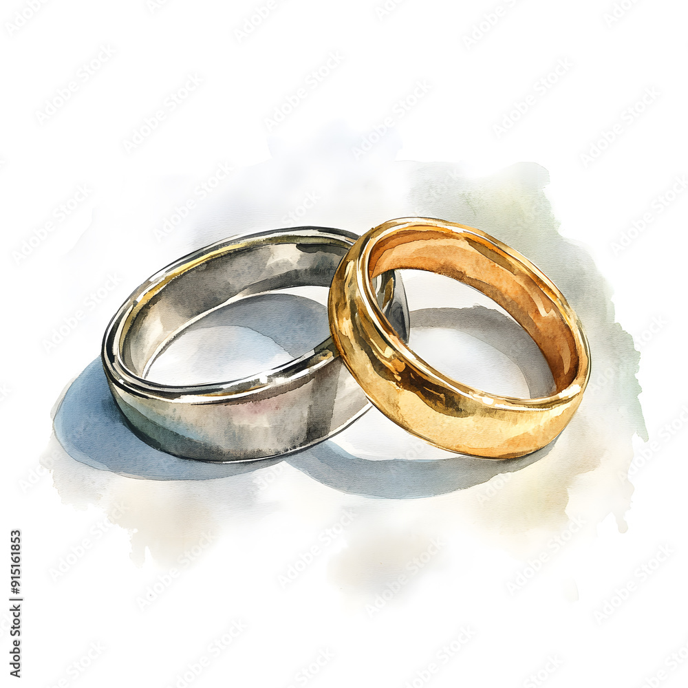 Wedding rings romantic watercolor isolated on white background Wedding rings romantic watercolor isolated on white background