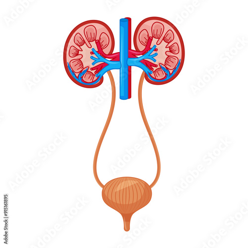 Illustration of kidney and bladder anatomy diagram poster