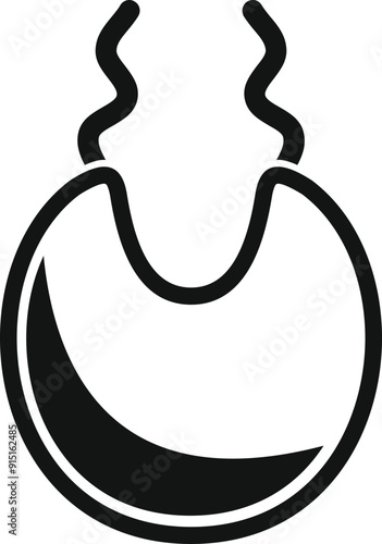 Black and white icon of a round baby bib with a wavy top edge, designed to protect clothes while eating
