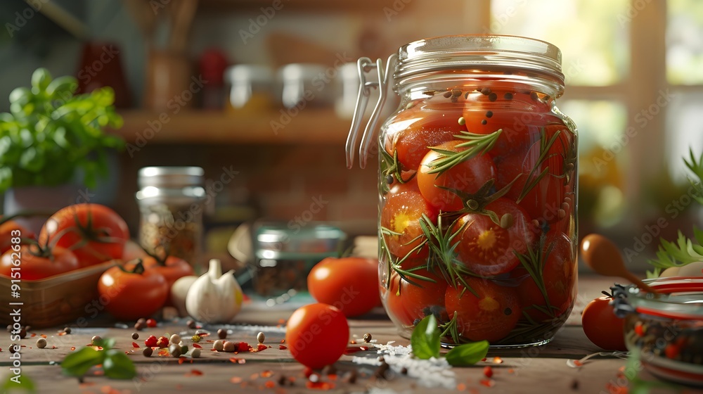 Tomatoes arranged in a glass jar pieces Tomatoes arranged in a glass jar pieces