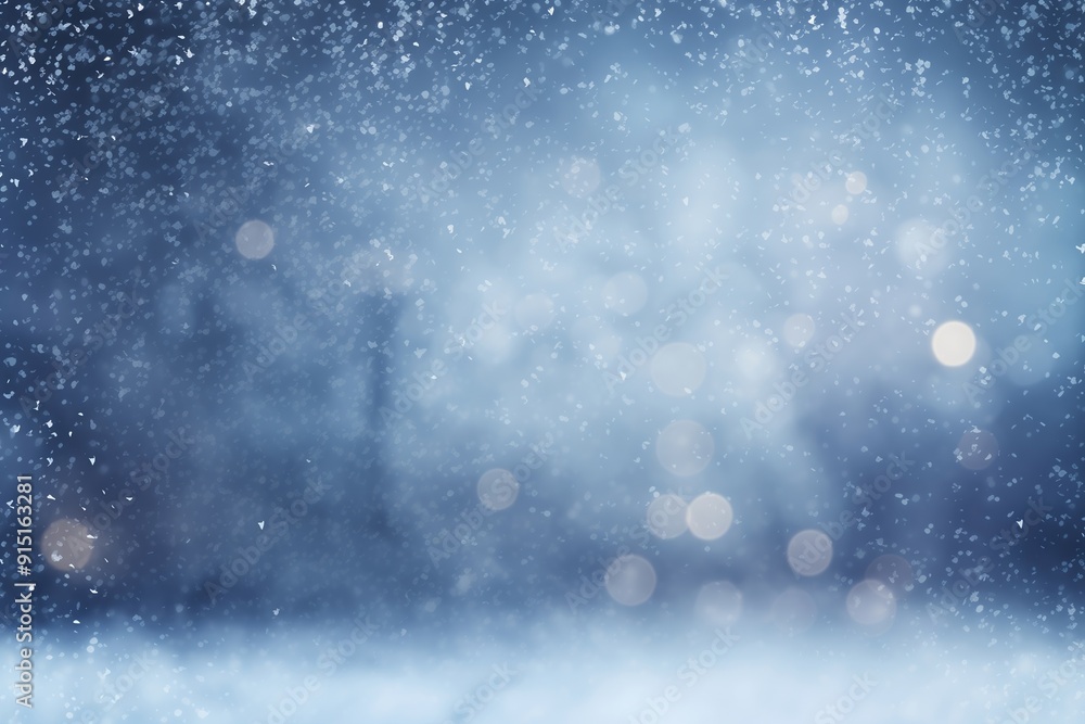 Snowy winter background with falling snowflakes and bokeh lights. Winter holiday and festive season concept. Image for greeting cards and seasonal banners with copy space. Snowy winter background with falling snowflakes and bokeh lights. Winter holiday and festive season concept. Image for greeting cards and seasonal banners with copy space.