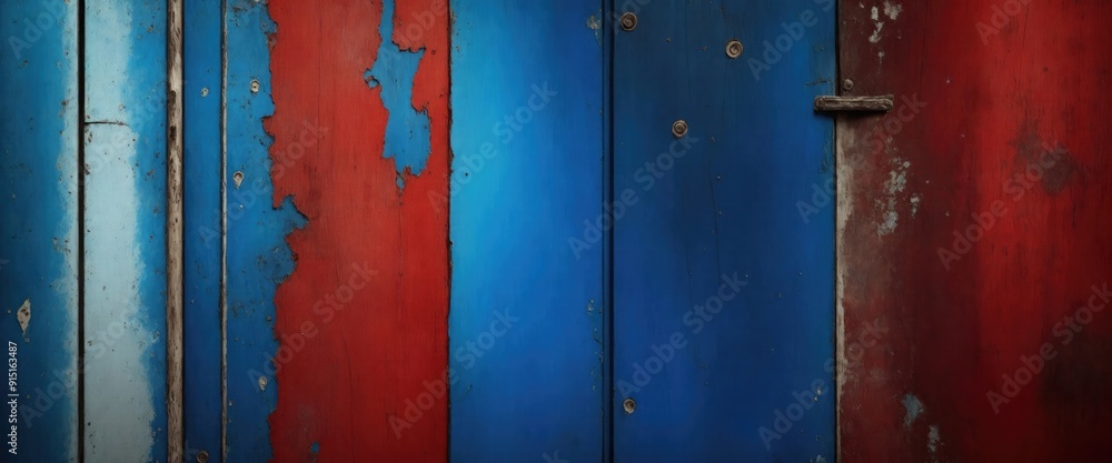 Blending cool blue and warm Red hues with a distressed vintage rustic design textured background Blending cool blue and warm Red hues with a distressed vintage rustic design textured background