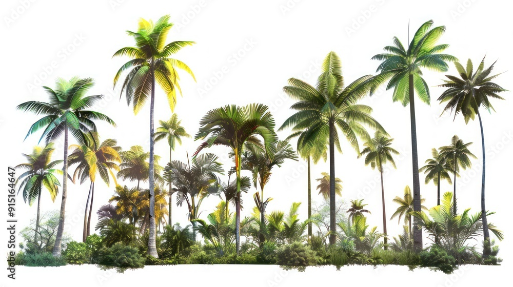 Large tropical palm trees, white background, png, Ai generated for ads Large tropical palm trees, white background, png, Ai generated for ads