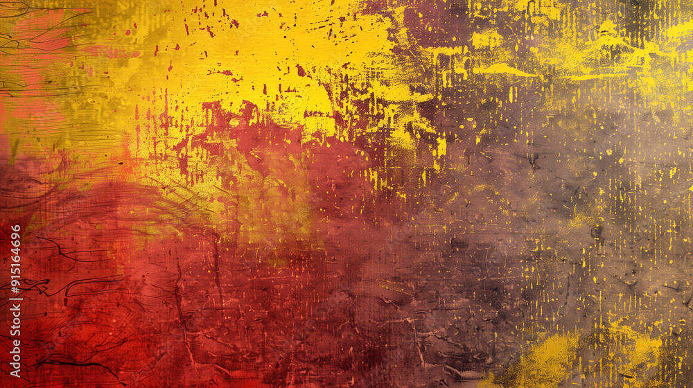 Obraz premium Textured abstract painting in shades of yellow and red with rough brushstrokes, evoking warmth and rustic charm.