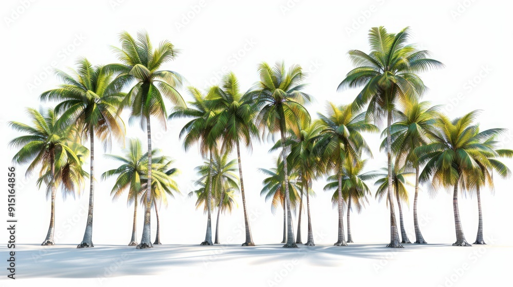 Obraz premium Large tropical palm trees, white background, png, Ai generated for ads