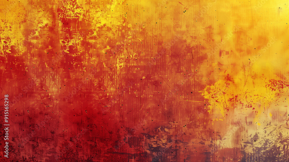 Abstract grunge painting in yellow and red tones with rough textures, capturing an aged, weathered aesthetic. Abstract grunge painting in yellow and red tones with rough textures, capturing an aged, weathered aesthetic.