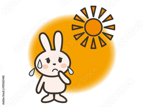 真夏の強い日差しを不安に感じるうさぎさんのイラスト