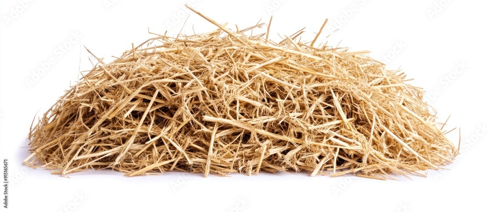 Obraz premium Pile of Dry Straw Isolated on White Background