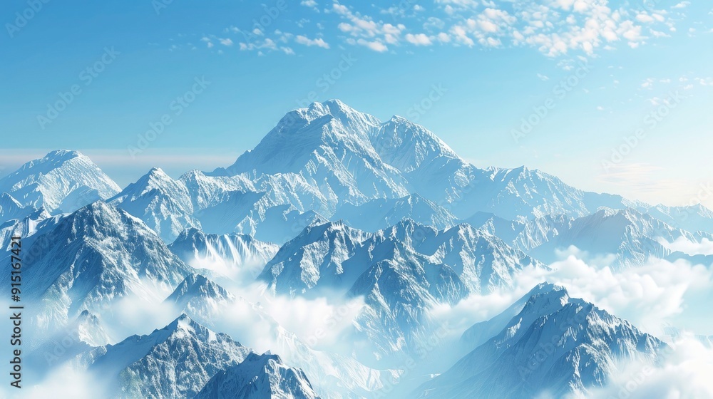 A majestic mountain range with snowy peaks and clear skies. A majestic mountain range with snowy peaks and clear skies.