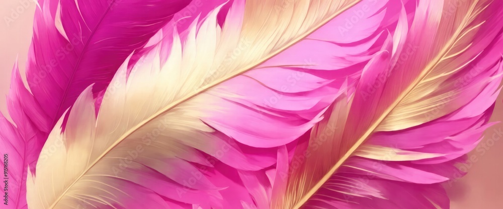 Fototapeta premium Pink and golden feather painting art background