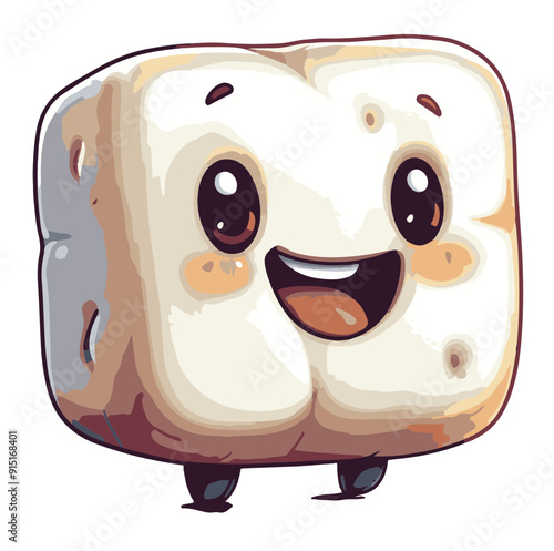 Smiling marshmallow character with big eyes and two legs cartoon, generative ai
