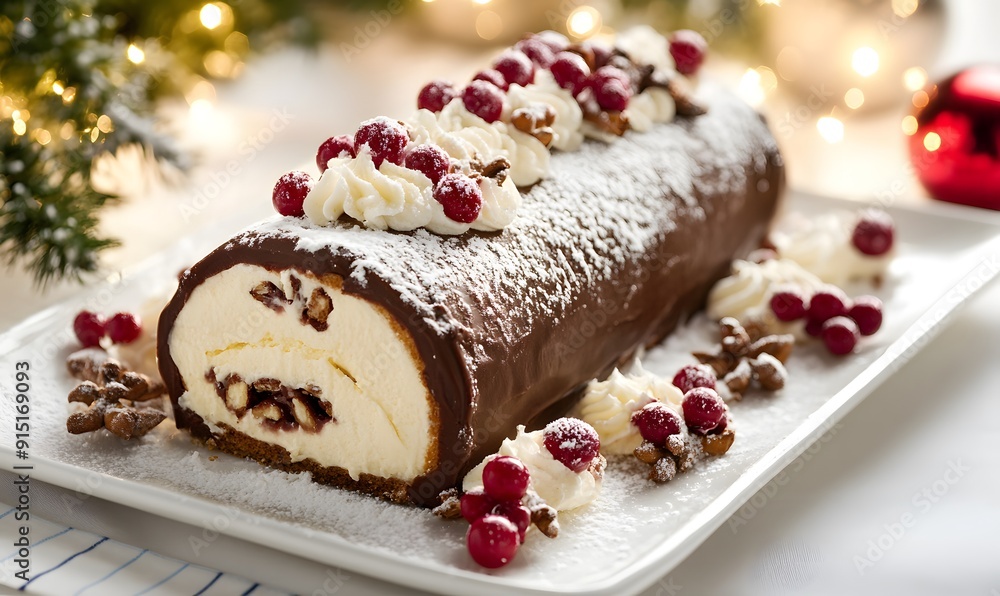 Delicious Dessert buche de noel, Generative AI Delicious Dessert buche de noel, Generative AI