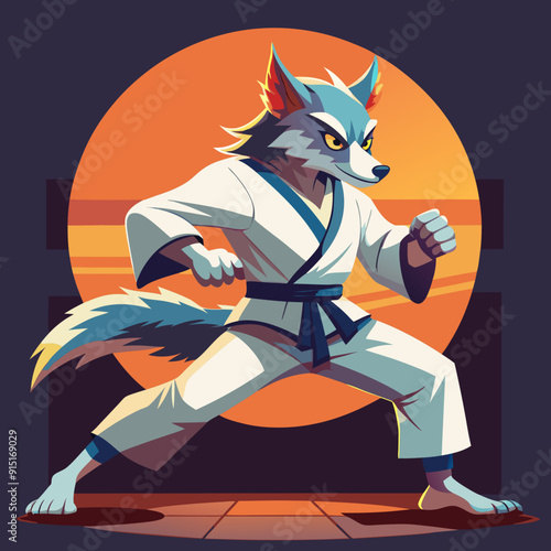 wolf fight karate logo combat sport judo sambo