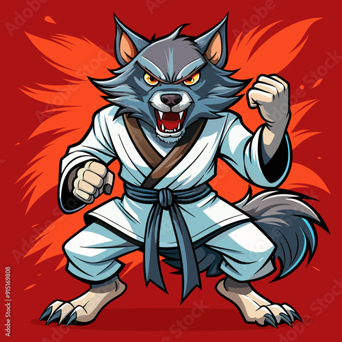 wolf fight karate logo combat sport judo sambo