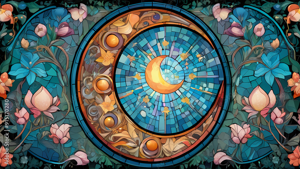 Obraz premium Mosaic art design with the theme of the beauty of the crescent moon