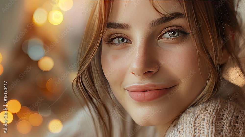 Portrait young woman with blush cheeks slightly parted lips Portrait young woman with blush cheeks slightly parted lips