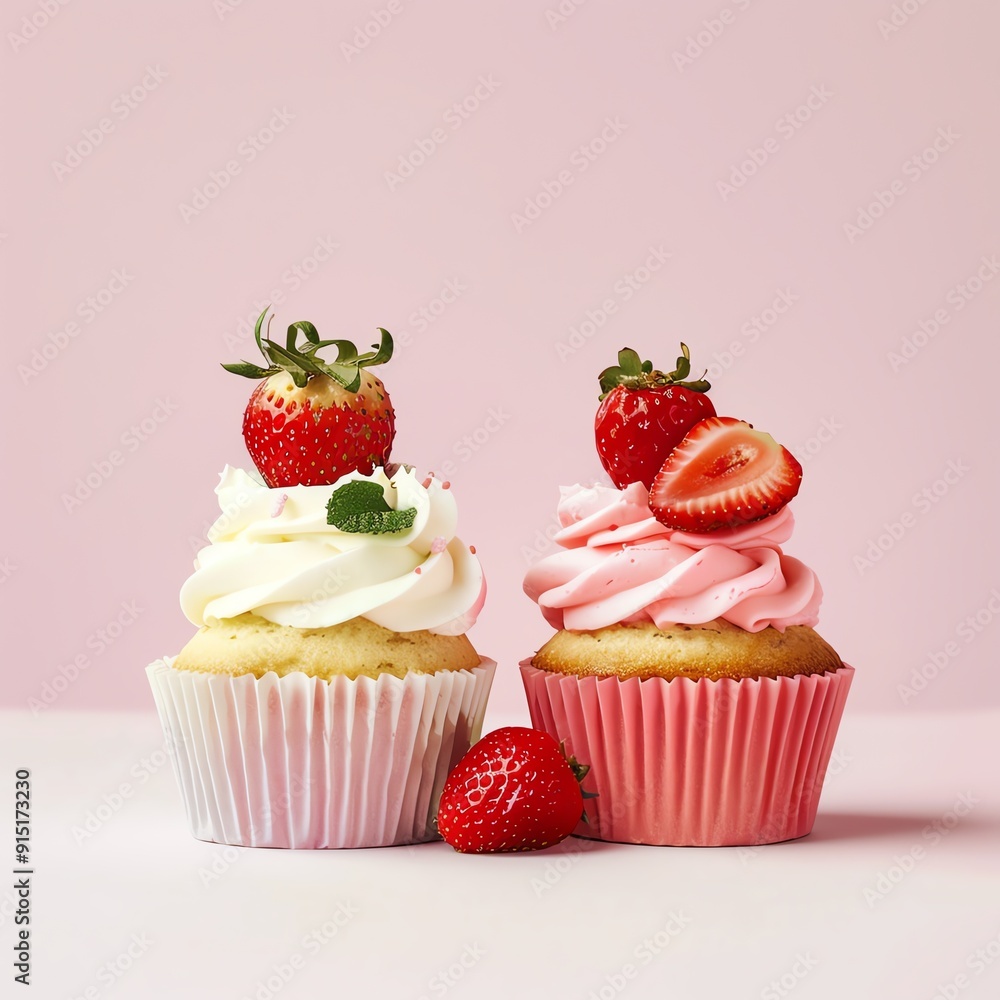 Delicious strawberry cupcakes with fresh cream frosting, perfect for celebrations and dessert inspiration. Delicious strawberry cupcakes with fresh cream frosting, perfect for celebrations and dessert inspiration.