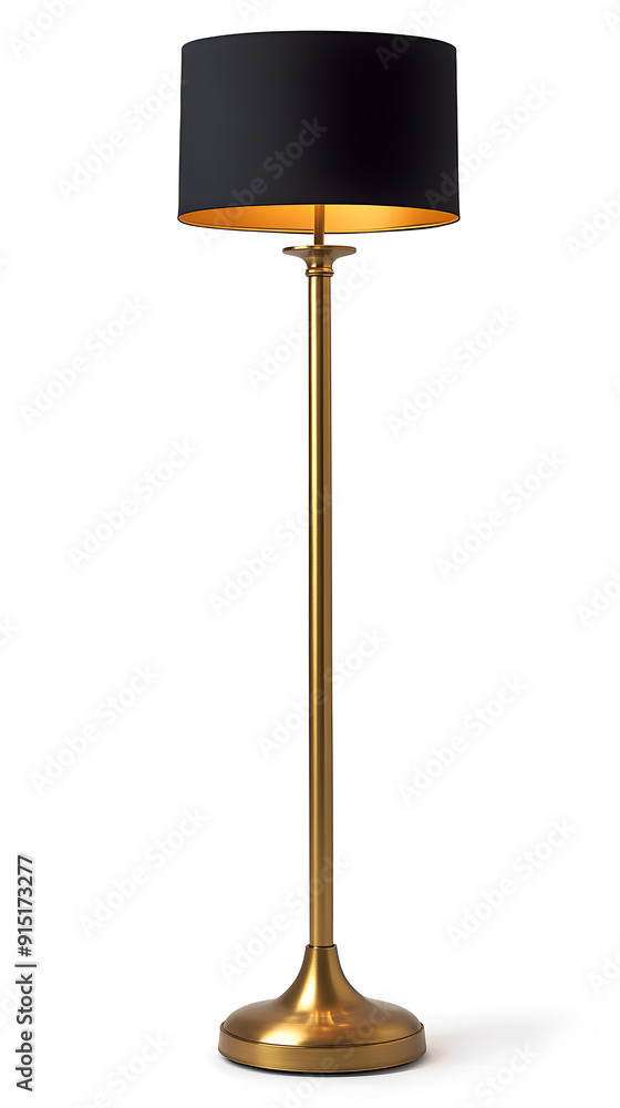 Modern tall metal brass floor lamp isolated on a white background Modern tall metal brass floor lamp isolated on a white background