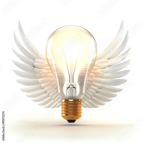 Creative lightbulb with wings symbolizing innovative ideas, creativity, and inspiration. Ideal for concept imagery and marketing materials.